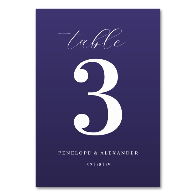Elegant Purple Number Table Sign (Front)