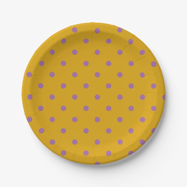 elegant purple orange polka dots paper plate (Front)