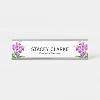 Elegant Purple Orchid Flower General Manager Desk Name Plate
