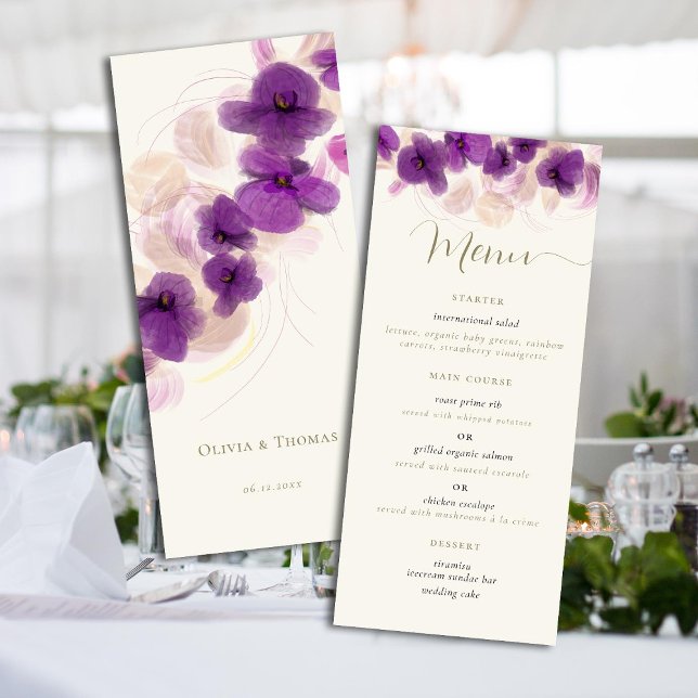 Elegant Purple Orchid God Calligraphy Chic Wedding Menu (Creator Uploaded)