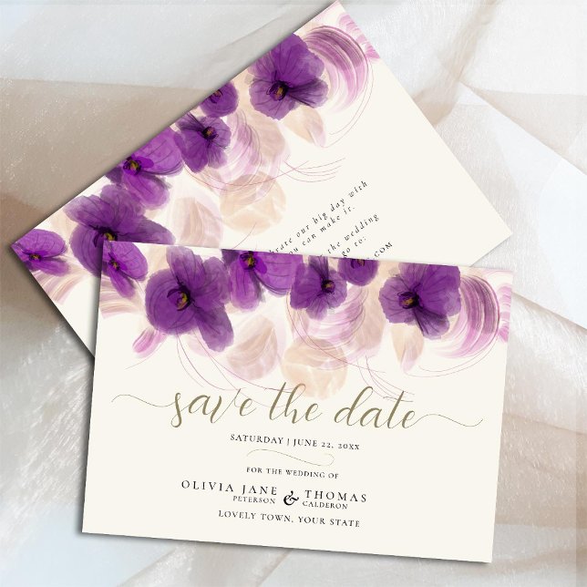 Elegant Purple Orchid Modern Boho Stylish Wedding Save The Date (Creator Uploaded)