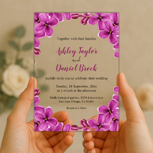 Elegant Purple Orchid Roses Summer Floral Wedding Acrylic Invitations