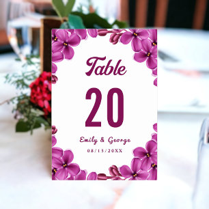 Elegant Purple Orchid Roses Summer Floral Wedding Table Number