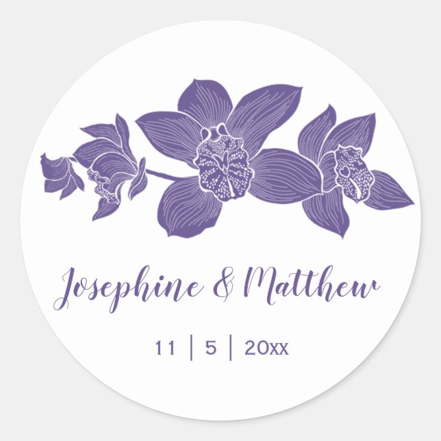 Elegant Purple Orchids Floral Wedding Stickers (Front)