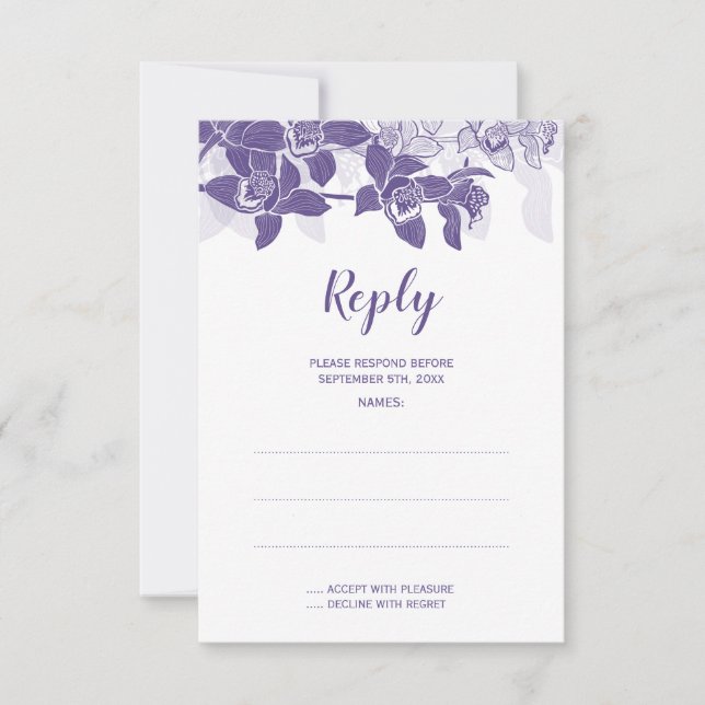 Elegant Purple Orchids Wedding Reply Cards (Front)