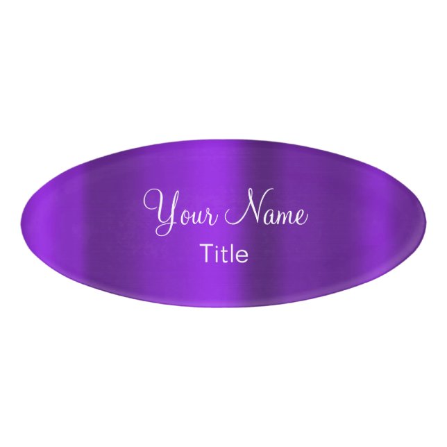 Elegant Purple Oval Name Tag Design (Front)