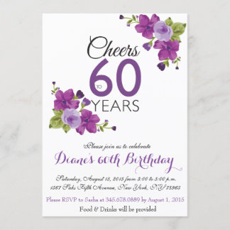 Elegant Purple Paint Flower 60th Birthday Invite