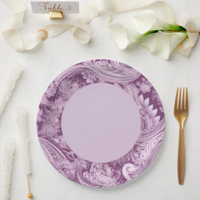 Elegant Purple Paisley Border Paper Plate (Wedding)