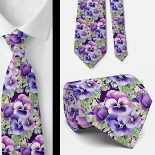 Elegant Purple Pansies Pansy Floral Neck Ties