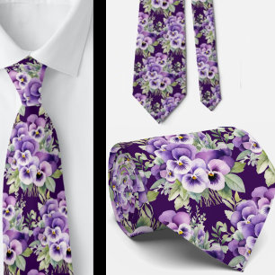 Elegant Purple Pansies Pansy Floral Neck Ties