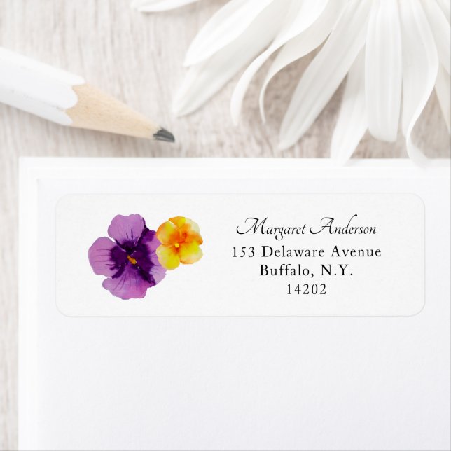 Elegant Purple Pansy Floral Return Address         (Insitu)