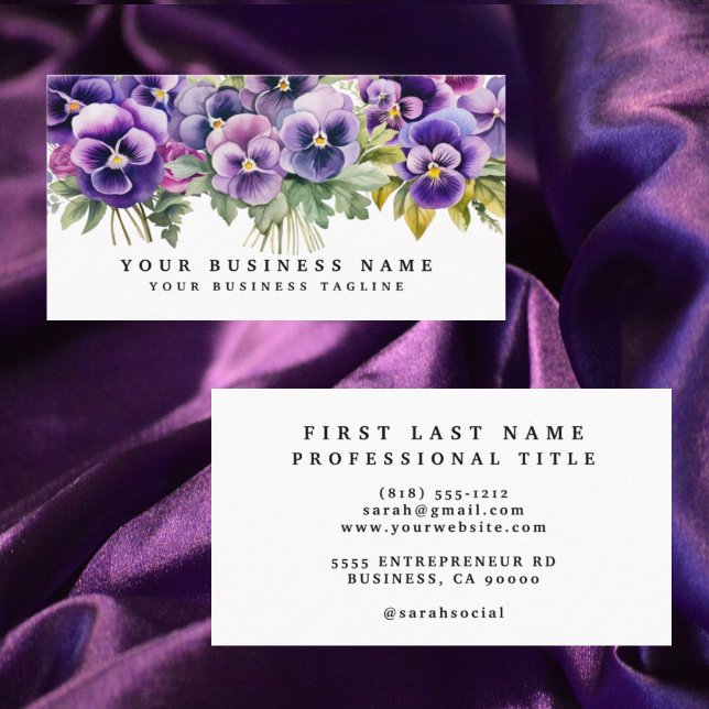 Elegant Purple Pansy Flowers Business Cards (Creator Uploaded)