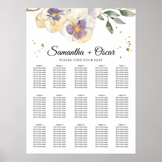 Elegant Purple & Pansy Watercolor Floral Frame Poster (Front)