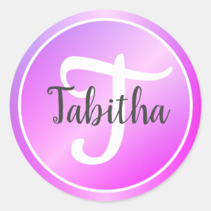 Elegant Purple Pastel Pink Ombre Monogrammed Name  Classic Round Sticker