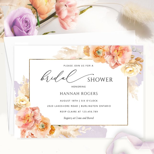 Elegant Purple, Peach and Blush Bridal Shower Invitation (Creator Uploaded)