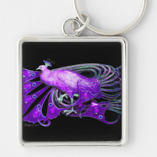 ELEGANT PURPLE PEACOCK IN BLACK KEY RING