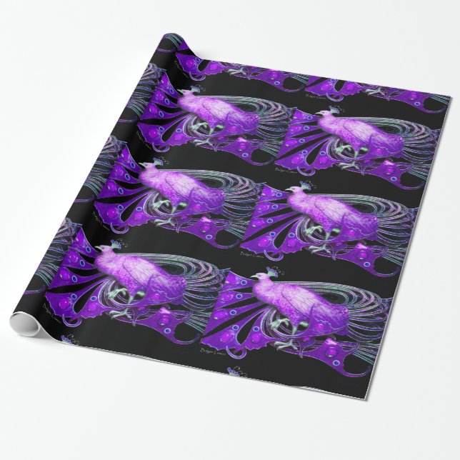 ELEGANT PURPLE PEACOCK WITH GEM STONES WRAPPING PAPER (Unrolled)