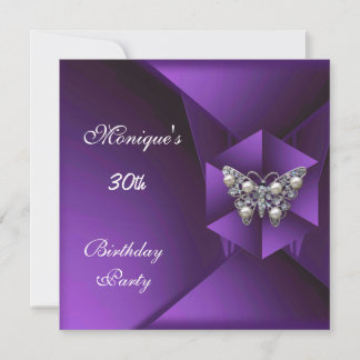 Elegant Purple Pearl Butterfly Jewel 30th Birthday Invitation