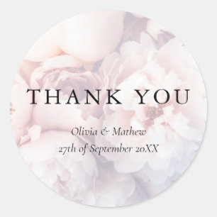 Elegant Purple Peonies and Roses Wedding Thank You Classic Round Sticker