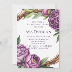 Elegant Purple Peonies Bachelorette Party Invitation