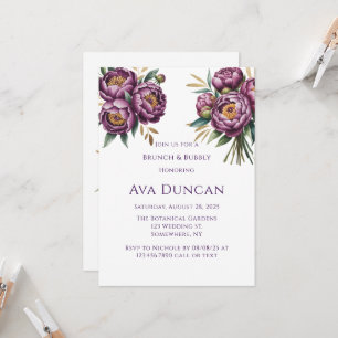 Elegant Purple Peonies Brunch & Bubbly Invitation