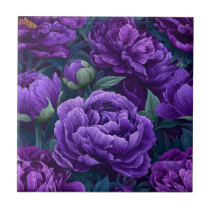 Elegant Purple Peonies Ceramic Tiles