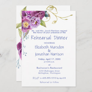 Elegant Purple Peonies Floral Rehearsal Dinner Invitation
