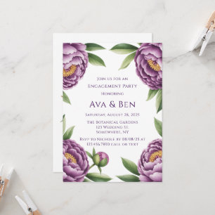 Elegant Purple Peony Floral Engagement Party Invitation