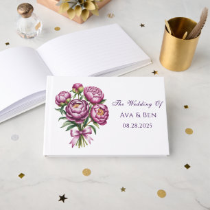 Elegant Purple Peony Floral Wedding Guest Book