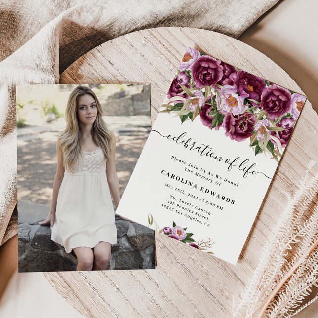 Elegant Purple Photo Celebration Of Life Memorial  Invitation (Creator Uploaded)