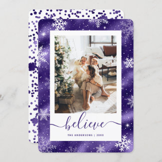 Elegant Purple Photo Snowflake Holiday Card