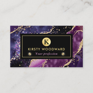Elegant Purple, Pink and Gold Glitter Agate Business Card