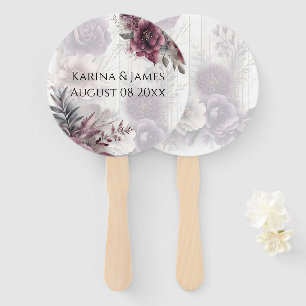 Elegant purple, pink, and maroon floral hand fan