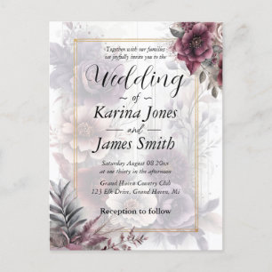 Elegant purple, pink, and maroon floral Wedding Postcard