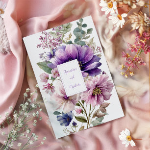 Elegant Purple Pink Blue Floral Watercolor Invitation