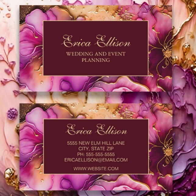 Elegant Purple Pink Burgundy Gold Floral  Business Card (Creator Uploaded)