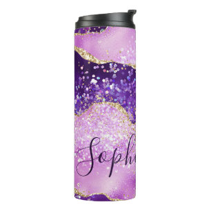 Elegant Purple & Pink & Faux Gold Glitter Agate Thermal Tumbler
