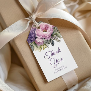 Elegant Purple Pink Floral 50th Birthday Gift Tags
