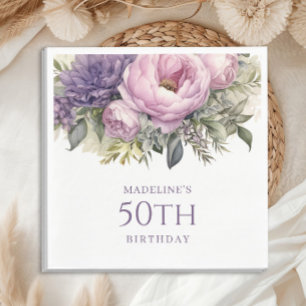 Elegant Purple Pink Floral 50th Birthday Napkin
