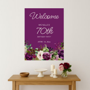 Elegant Purple Pink Floral 70th Birthday Poster