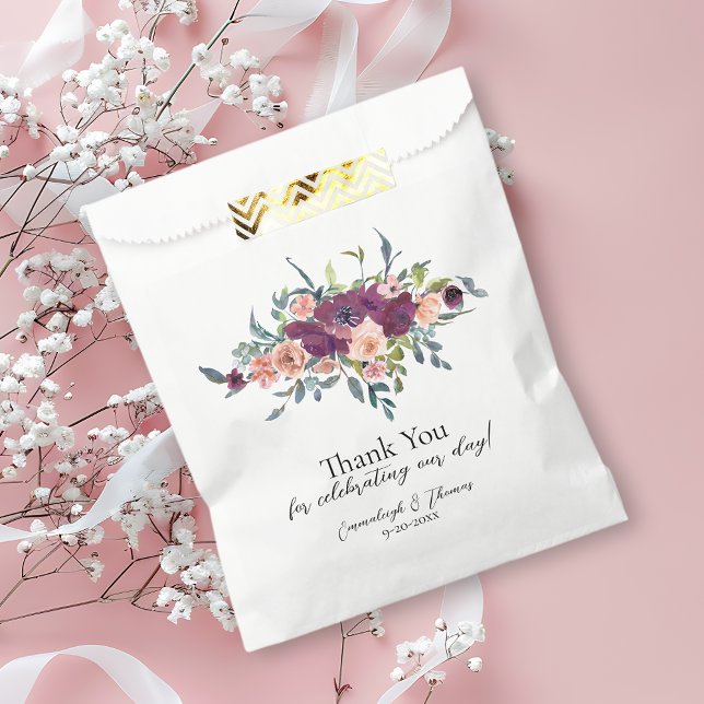 Elegant Purple Pink Floral Bouquet Wedding Favour Bags (Creator Uploaded)