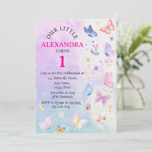 Elegant Purple Pink Floral Butterfly Birthday Invitation