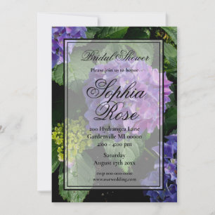 Elegant purple pink floral hydrangea bridal shower invitation