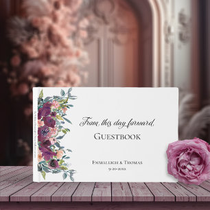 Elegant Purple Pink Floral Wedding Guest Book