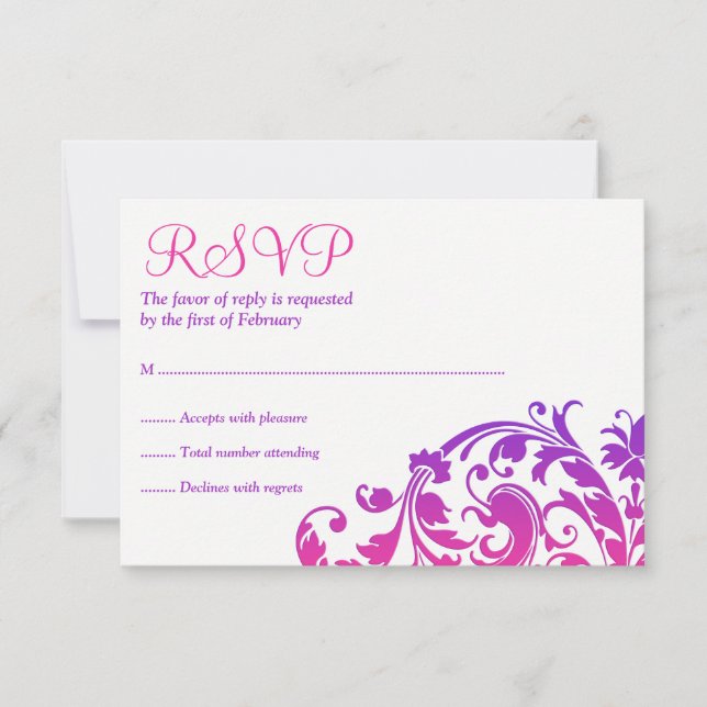 Elegant Purple Pink Flourish Bat Mitzvah RSVP Card (Front)