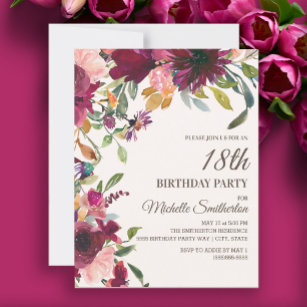 Elegant Purple Pink Gold Floral 18th Birthday Invitation