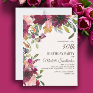 Elegant Purple Pink Gold Floral 30TH Birthday Invitation