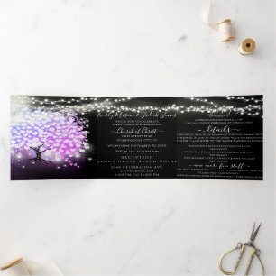 Elegant Purple Pink Heart Leaf Wedding Tri-Fold
