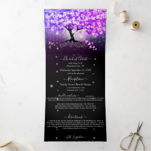 Elegant Purple Pink Heart Leaf Wedding Tri-Fold