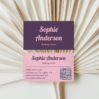 Elegant Purple & Pink Makeup Artist with QR Code Business Card